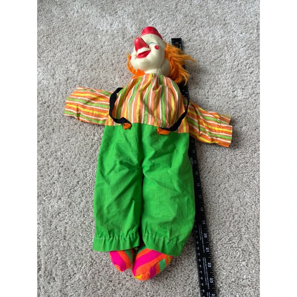 Vintage 1963 Gund J‎ Swedlin Rubber Face Clown Doll Striped Plush Toy MCM 1960s